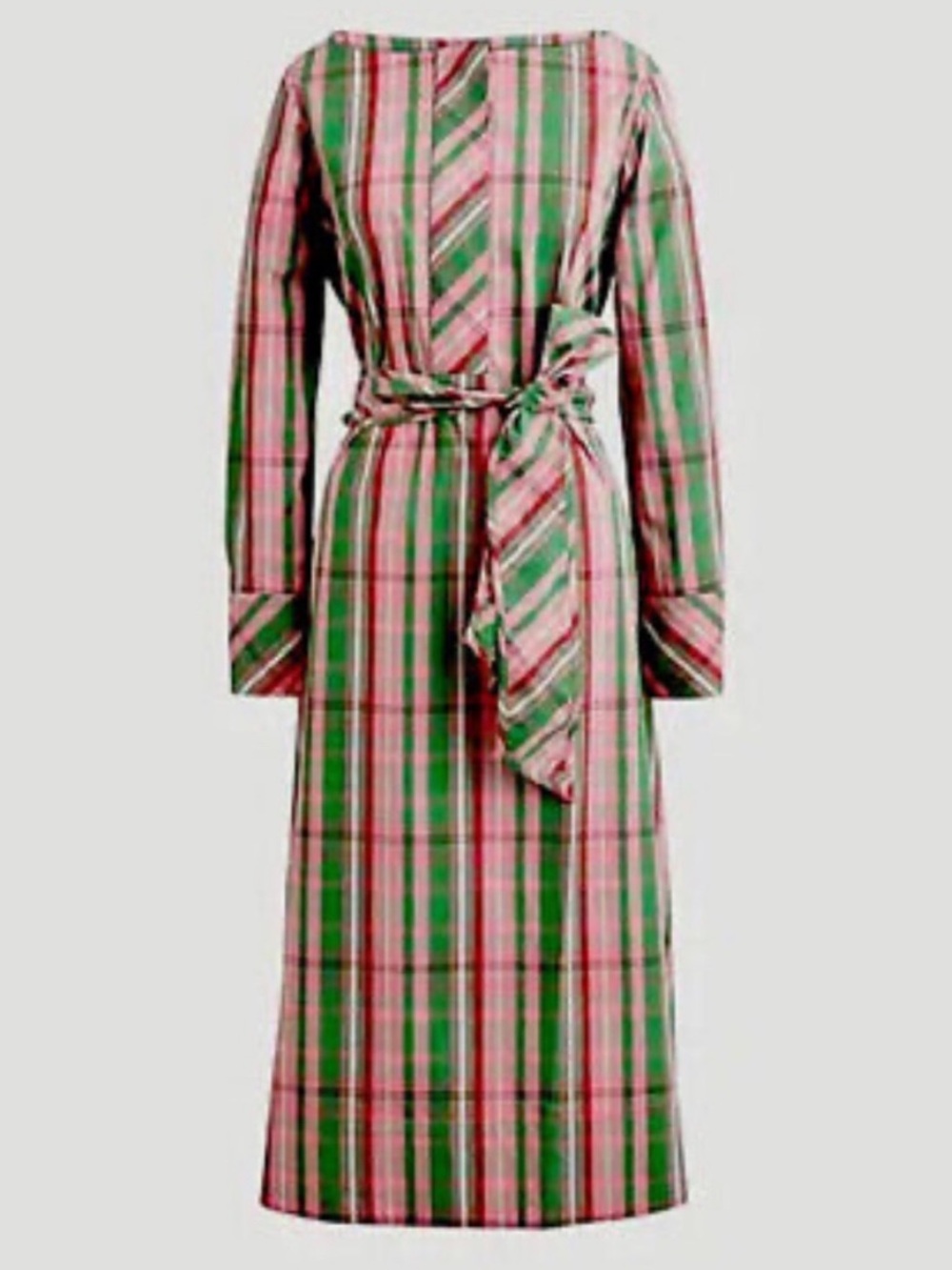 NWT J. Crew Pink and Green Plaid Cotton Poplin Shirtdress